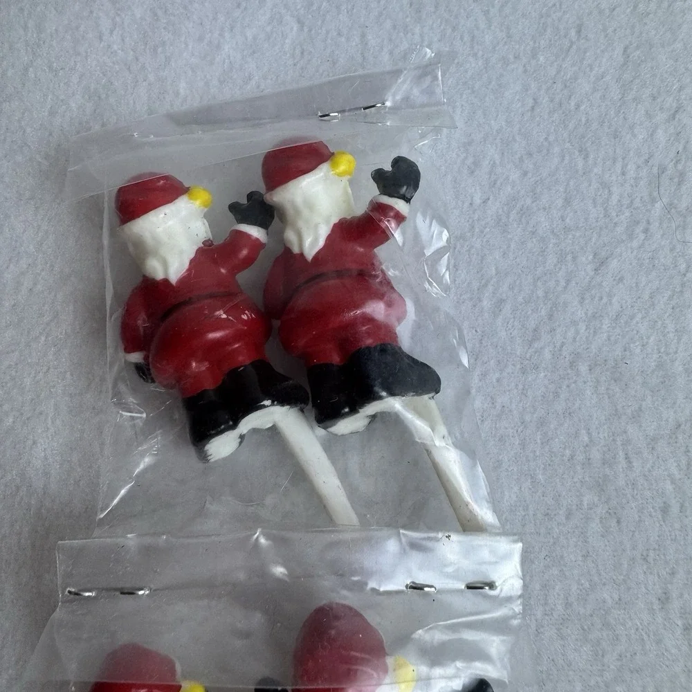 Vintage Lot Of 12 Santa Clause Cupcake Picks Toppers Red Plastic Christmas Decor